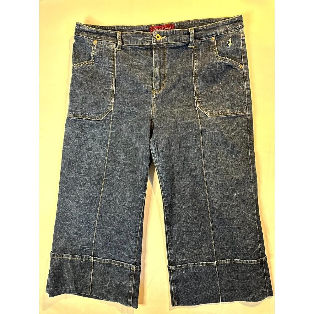 Baby Phat Women's Wide Leg Cropped Jeans in Denim Blue